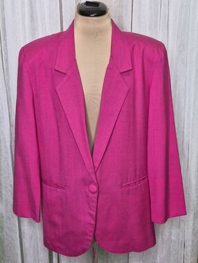 Vintage Fuchsia Blazer Single Button Statement Jacket Women